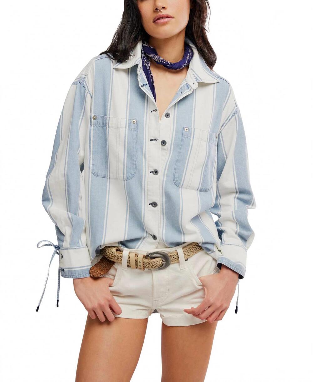 NEW FREE PEOPLE women's crossroads striped button down in grey